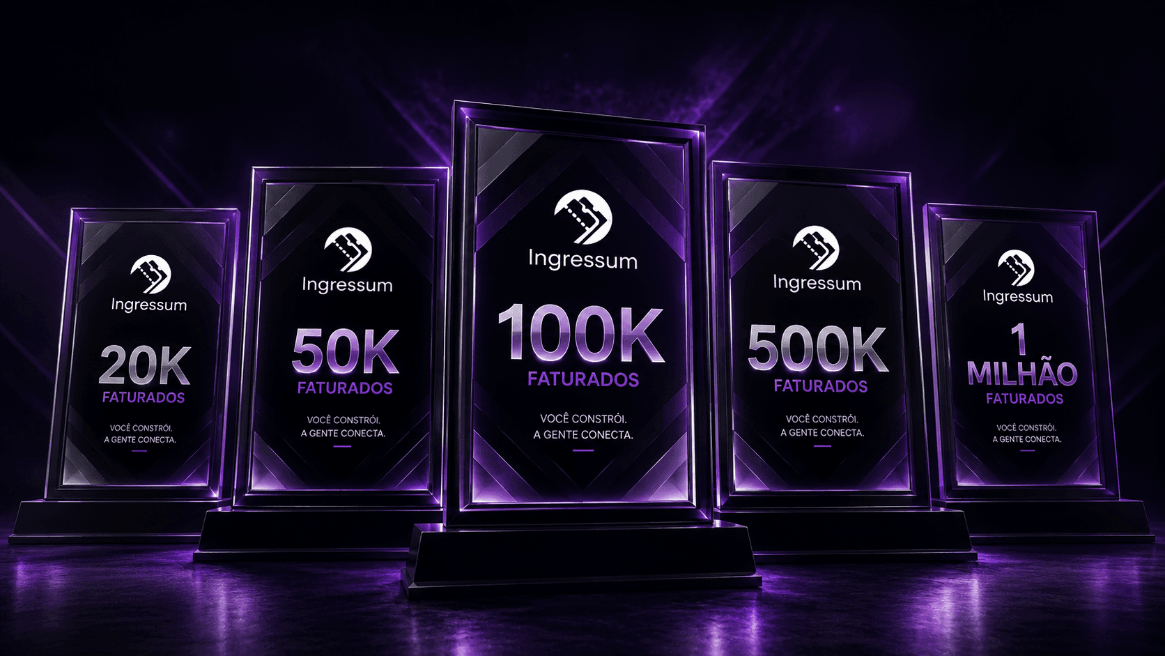 Troféus físicos Ingressum, dos níveis Neon ao Legacy